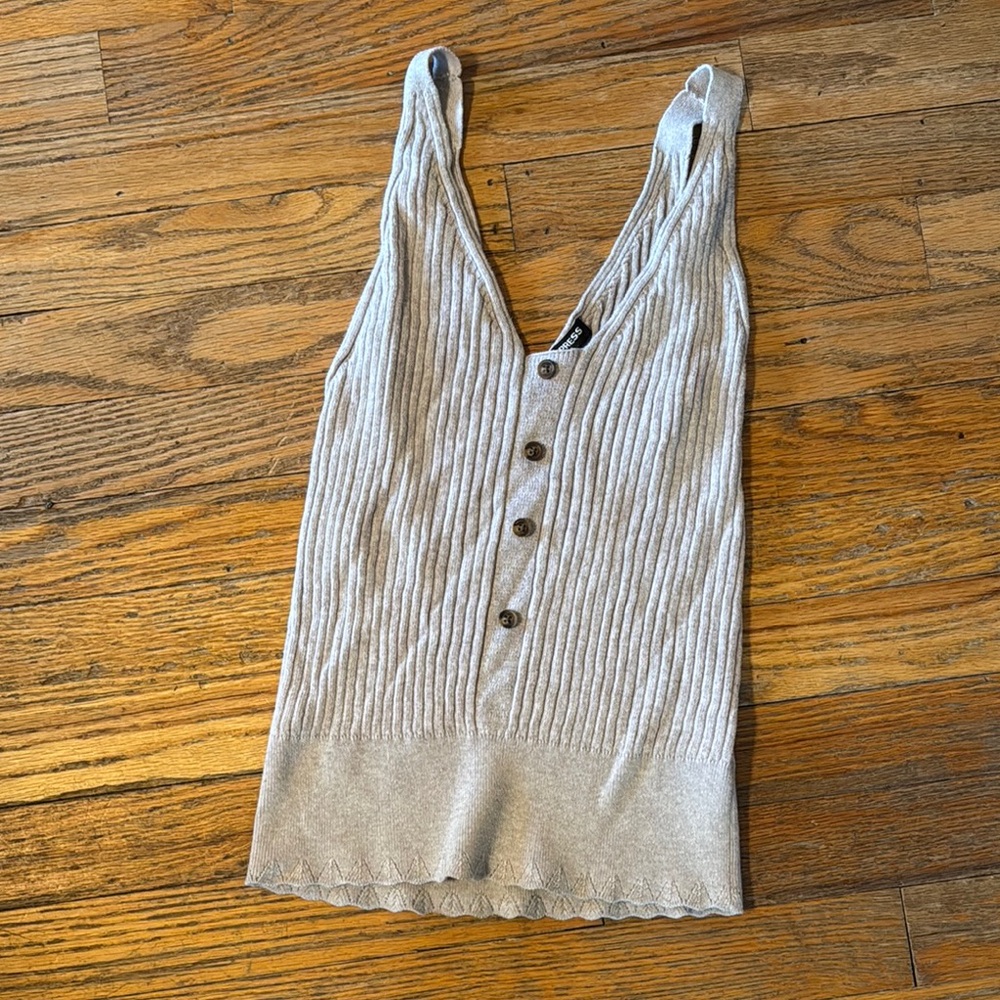Tan Button-Down Ribbed Women's Top